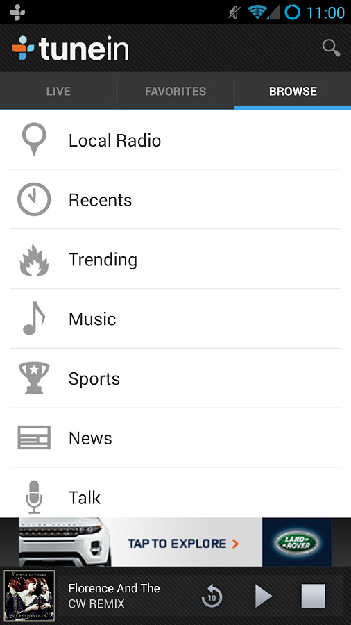 TuneIn Radio for Android in 2013 – Browse
