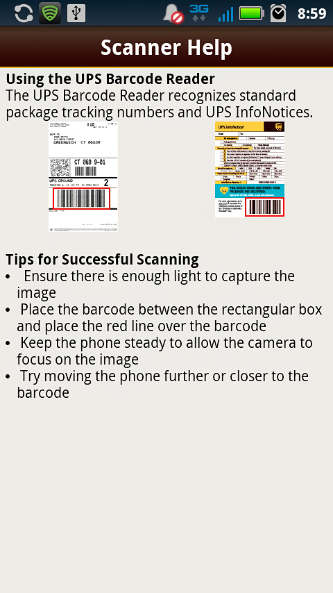 UPS Mobile for Android in 2013 – Scanner Help