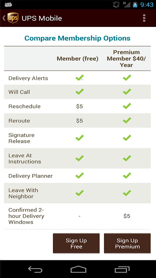 UPS Mobile for Android in 2013 – Compare Membership Options