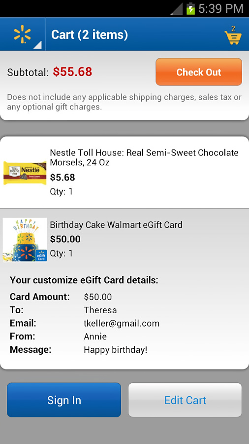 Walmart for Android in 2013 – Cart