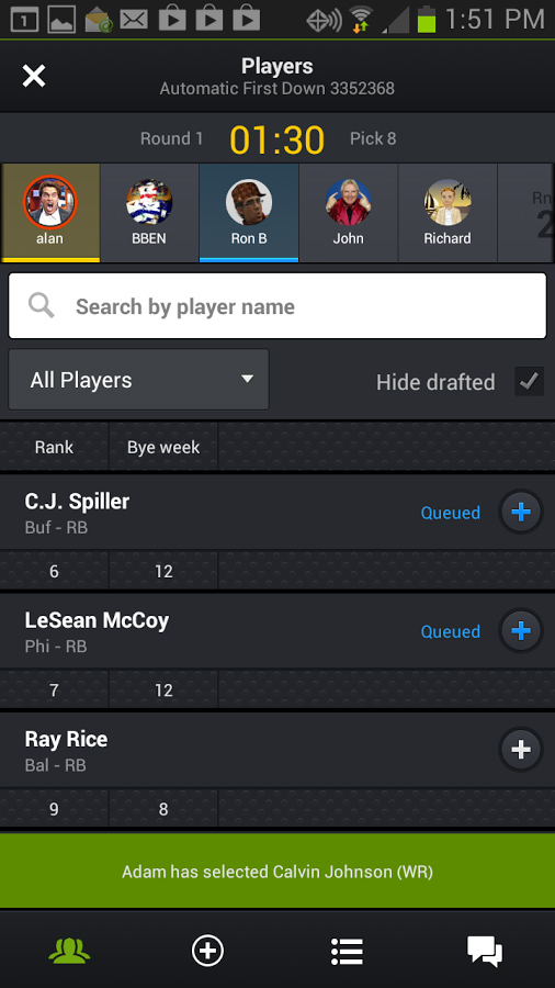 Yahoo Fantasy Sports Football for Android in 2013 – Players