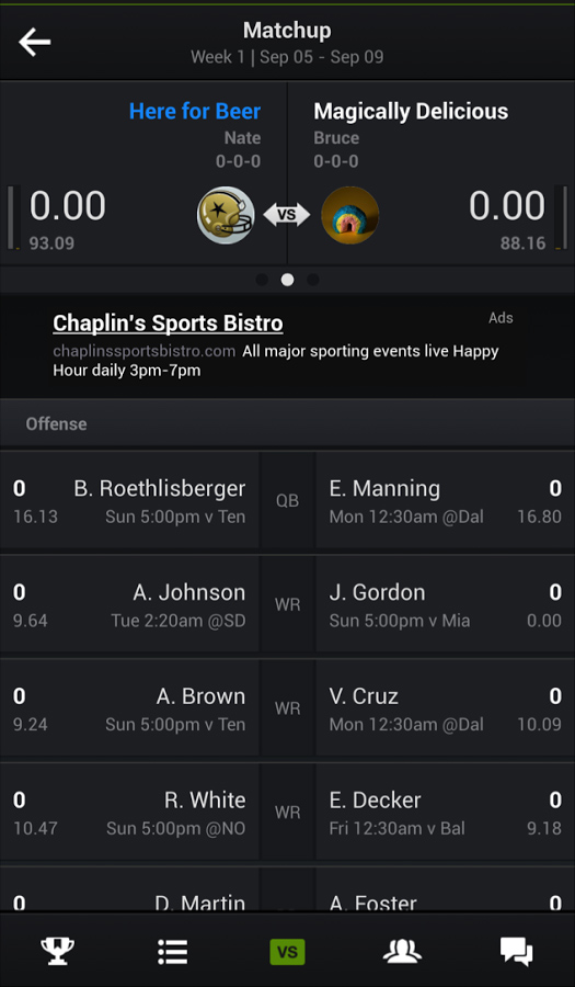 Yahoo Fantasy Sports Football for Android in 2013 – Matchup