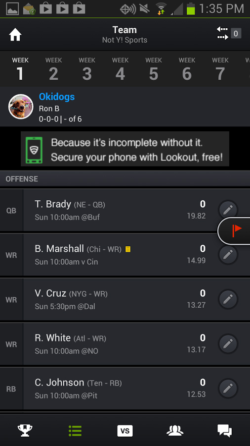 Yahoo Fantasy Sports Football for Android in 2013 – Team