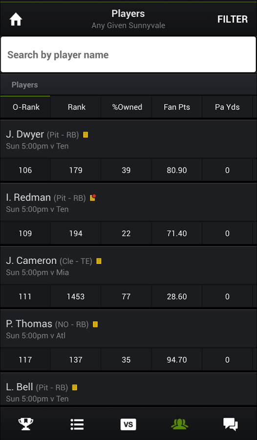 Yahoo Fantasy Sports Football for Android in 2013 – Players