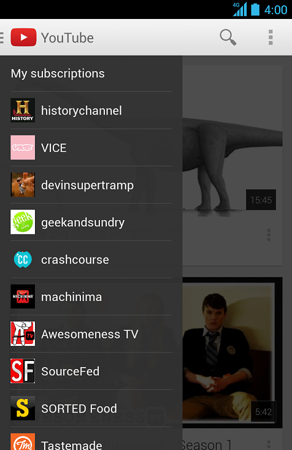 YouTube for Android in 2013 – Navigation
