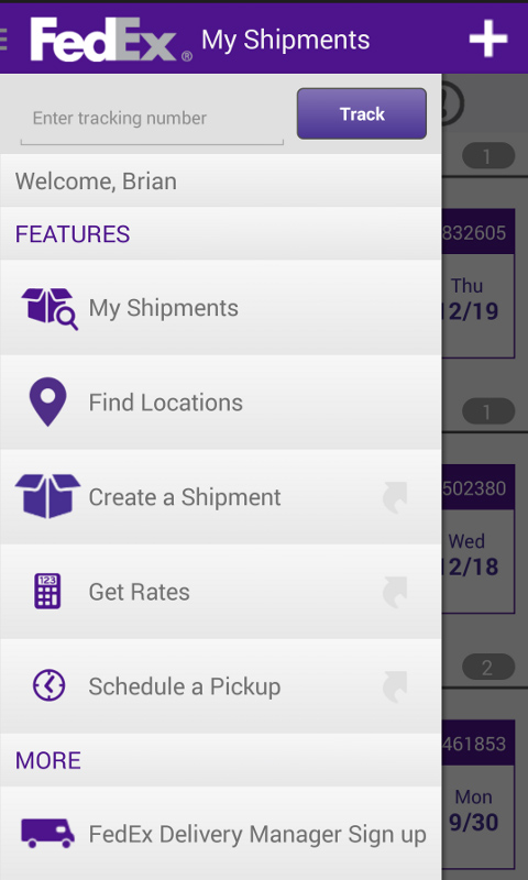 FedEx Mobile for Android in 2014 – My Shipments