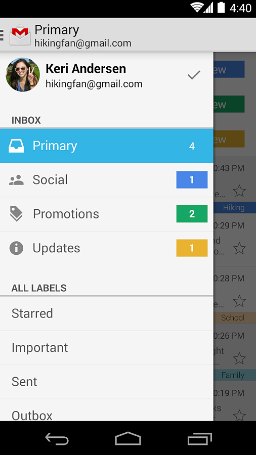 Gmail for Android in 2014 – Primary