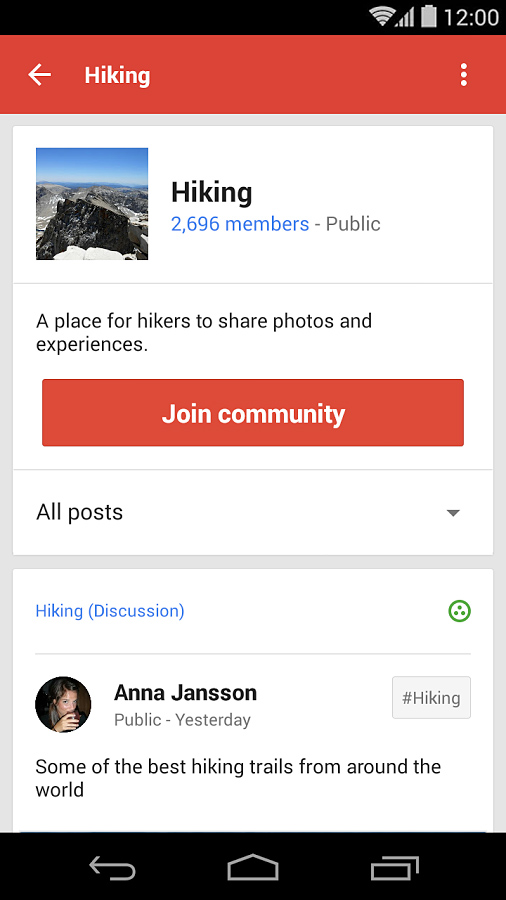 Google+ for Android in 2014 – Hiking