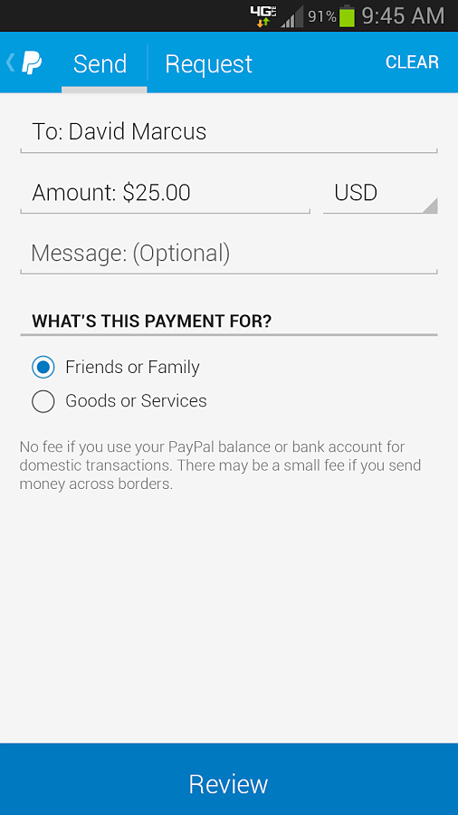 PayPal for Android in 2014 – Send