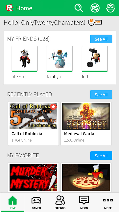 Roblox for Android in 2015 – Home
