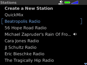 Pandora Radio for BlackBerry in 2011 – Stations