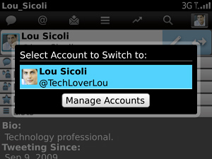 Twitter for BlackBerry in 2011 – Select Account to Switch to