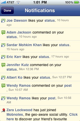 Facebook for iPhone in 2009 – Notifications