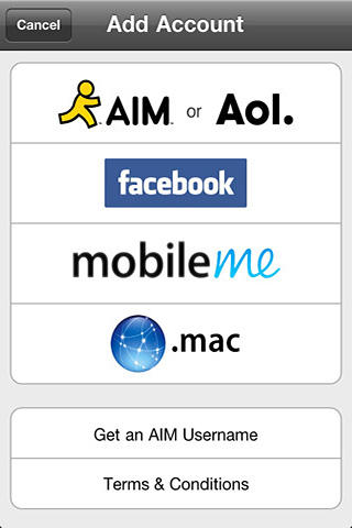 AIM for iPhone in 2010 – Add Account