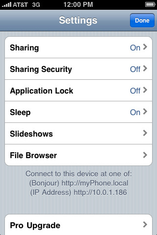 Air Sharing for iPhone in 2010 – Settings