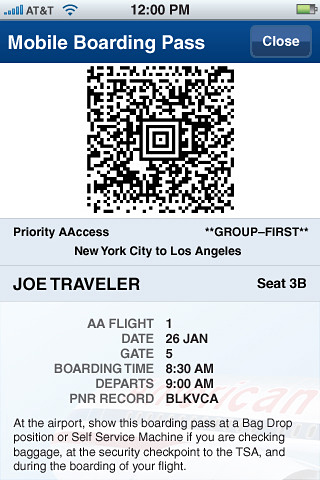 American Airlines for iPhone in 2010 – Mobile Boarding Pass