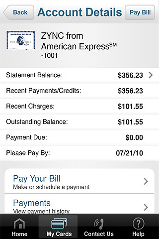 American Express for iPhone in 2010 – Account Details