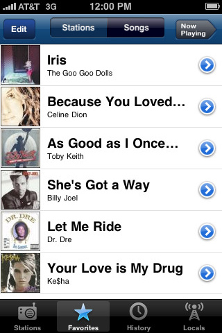 AOL Radio for iPhone in 2010 – Favorites
