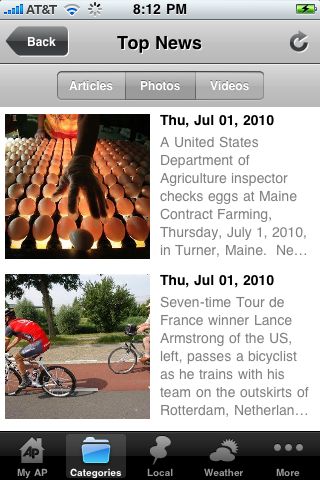 AP Mobile for iPhone in 2010 – Categories