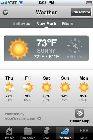 AP Mobile for iPhone in 2010 – Weather