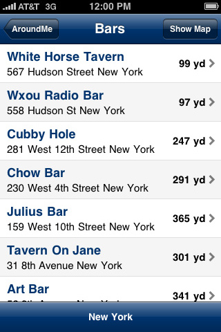 AroundMe for iPhone in 2010 – Bars