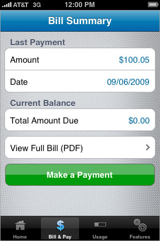 AT&T myWireless Mobile for iPhone in 2010 – Bill Summary