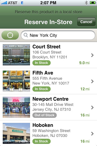 B&N Bookstore for iPhone in 2010 – Reserve in Store