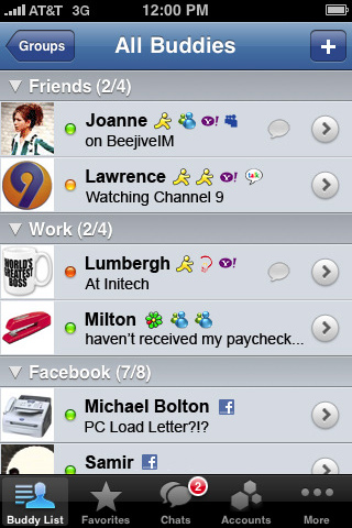BeejiveIM with Push for iPhone in 2010 – Buddy List