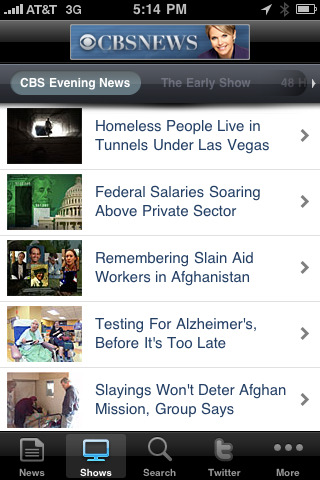 CBS News for iPhone in 2010 – Shows