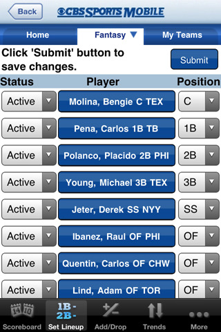 CBS Sports Mobile for iPhone in 2010 – Set Lineup