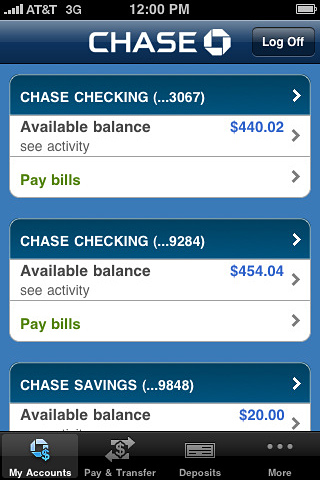 Chase Mobile (SM) for iPhone in 2010 – My Accounts
