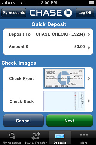 Chase Mobile (SM) for iPhone in 2010 – Deposits