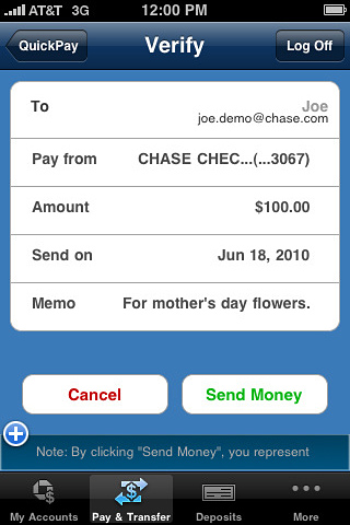 Chase Mobile (SM) for iPhone in 2010 – Pay & Transfer