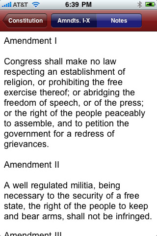 Constitution for iPhone in 2010 – Notes