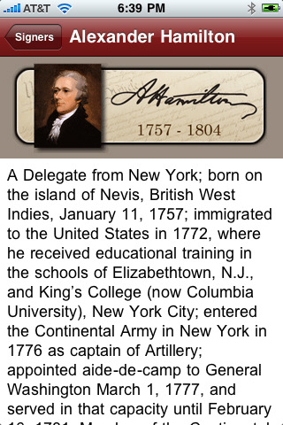 Constitution for iPhone in 2010 – Alexander Hamilton