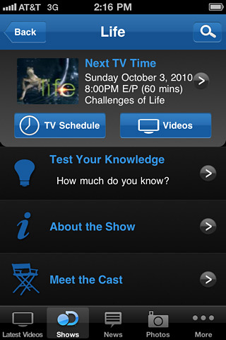 Discovery Channel for iPhone in 2010 – Life
