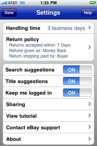 eBay Selling for iPhone in 2010 – Settings