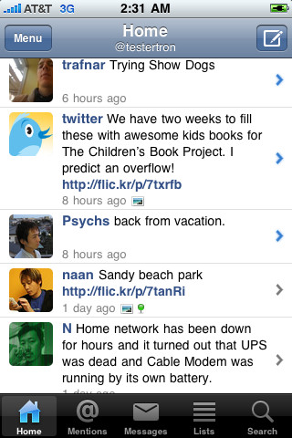 Echofon for Twitter for iPhone in 2010 – Home