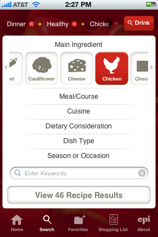 Epicurious Recipes & Shopping List for iPhone in 2010 – Search