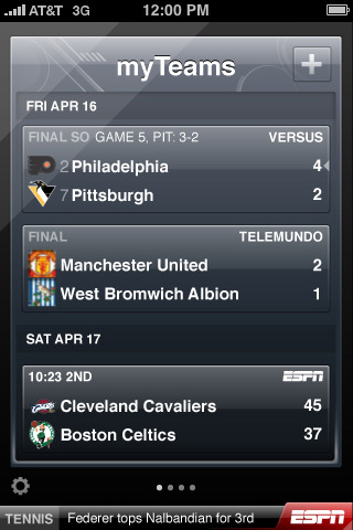 ESPN ScoreCenter for iPhone in 2010 –myTeams