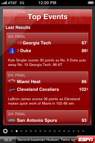 ESPN ScoreCenter for iPhone in 2010 – Top Events