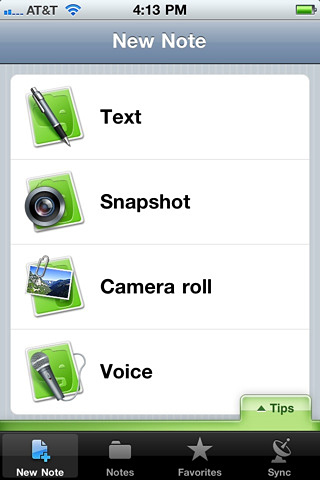 Evernote for iPhone in 2010 – New Note