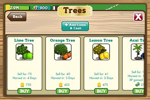 FarmVille for iPhone in 2010 – Trees