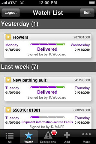 FedEx Mobile for iPhone in 2010 – Watch List