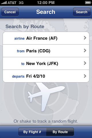 FlightTrack for iPhone in 2010 – Search
