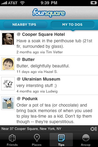 Foursquare for iPhone in 2010 – Tips