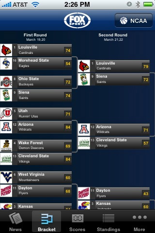 FOX Sports Mobile for iPhone in 2010 – Bracket