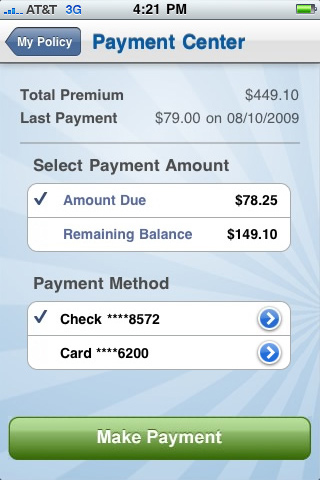 GEICO GloveBox for iPhone in 2010 – Payment Center