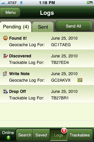Geocaching for iPhone in 2010 – Logs