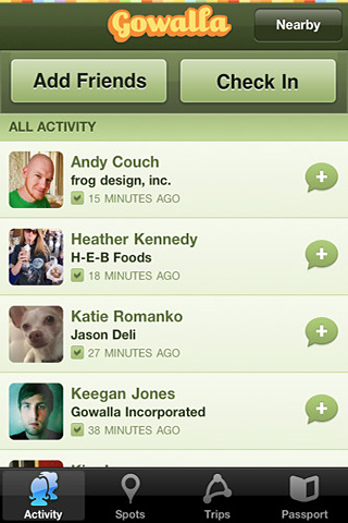 Gowalla for iPhone in 2010 – Activity